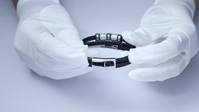 Pulsera para hombre de cuero con hebilla de acero inoxidable miniatura 7