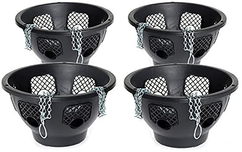 Easy Fill Hanging Baskets 4 x 12 inch Black Plantopia With 4 New Galvanised Chain 24 Patches