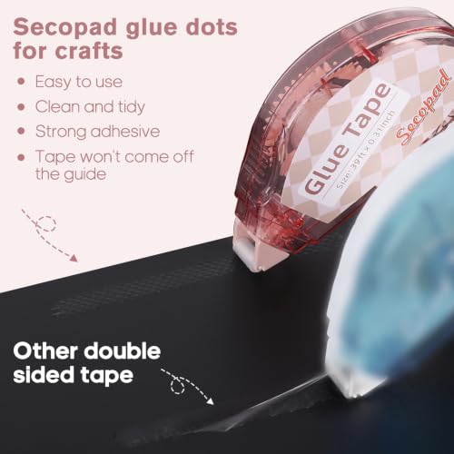 Image of Secopad Scrapbook Tape, 0.3IN x 39FT Double Sided Tape Roller for Crafts, Adhesive Glue Runner Scrapbooking Supplies Journaling School Office Supplies for Kids and Adults, 8 Pack, Light-Color Shell
