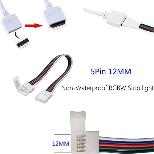 5-Pin LED Strip Light Connector Kit for 12mm 5050 RGBW Led Light, 5 Pin Connector L-Shape Corner Connector, Cable, Direct Use Without Welding 5 Pin Extension Cable (12MM RGBW Connector)