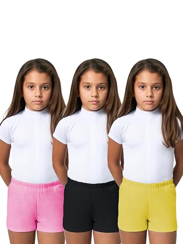 Image of KiddoPanti Girls Solid Cycling Shorts Pack of 3 | Soft & Stretchy Cotton Spandex | Comfortable Fit with Elastic Waistband | Half Tights Length Girls Inner Cycling Shorts