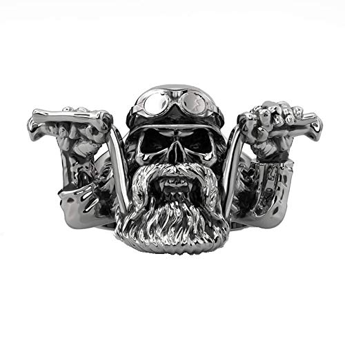 OOMPH Jewellery Silver Stainless Steel Vintage Gothic Bearded Biker Skull Ring for Men & Boys (RFQ23)