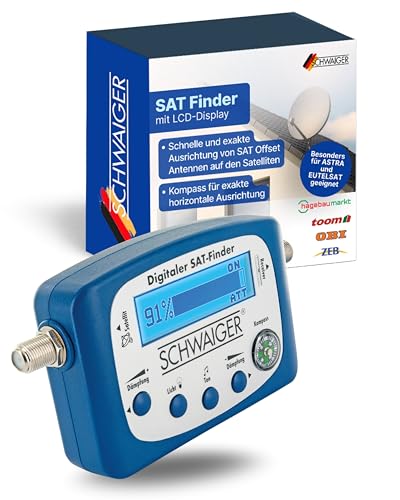 SCHWAIGER SAT Finder I digitaler Satelliten-Finder mit LCD-Display I zur präzisen Ausrichtung von Offset Antennen I Signal Messgerät zur Satellitenerkennung I mit Kompass & akustischer Signalanzeige SCHWAIGER SAT Finder I digitaler Satelliten-Finder mit LCD-Display I zur präzisen Ausrichtung von Offset Antennen I Signal Messgerät zur Satellitenerkennung I mit Kompass & akustischer Signalanzeige