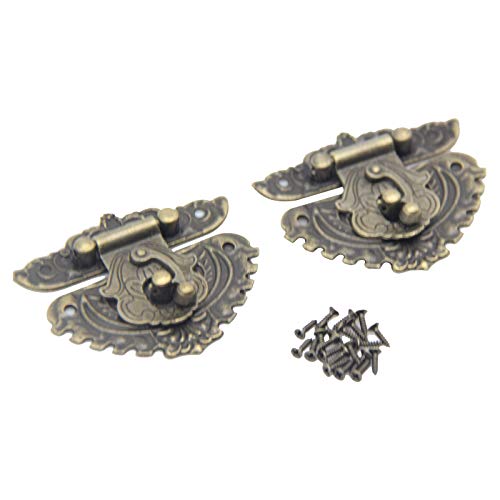 Image of 4Pcs Latch Hasp Antique Brass Decorative Hasp Jewelry Wooden Box Hasp Latch Lock with Screws for Drawer Cabinet Jewelry Wooden Case Box Antique Bronze Lock, 68x59mm