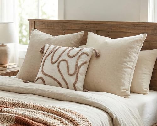 Image of Furnistitchs Handmade Cotton Bohemian Home Decor Cushion Cover 24x24 inches / 60x60 cms - Boho Chic Couch Sofa Throw Living Room Bedroom Cushions (1, Brown Thread)