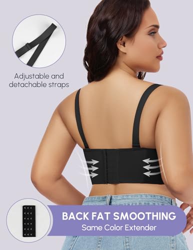 Image of FallSweet Longline Strapless Bra for Large Bust C-DD, Anti-Slip Back Smoothing Convertible Lace Corset for Wedding Party
