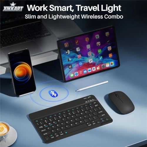 Image of XIKKART Wireless Bluetooth Keyboard & Mouse Combo, Rechargeable Portable Slim Compact Ergonomic Travel Friendly Keyboard Mouse for iPhone iPad Laptop Android Tablet PC, Work from Home & Office Use
