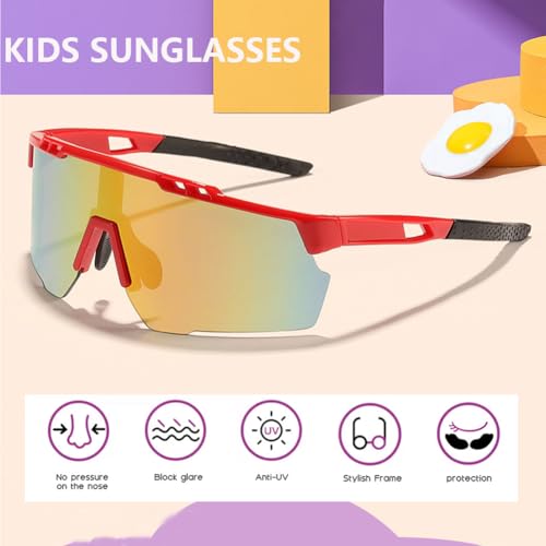 2 Pairs Kids Sunglasses Lightweight Frame Baseball Cycling Sports Sunglasses for Aged 6-143