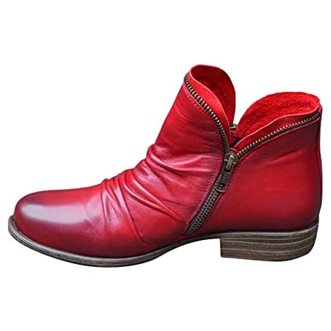 XUNN Women's Short Boots in Roman Retro Style Plain Side Zip Chunky Heels Riding Boots Ladies Jodhpur Boots Jodhpur Riding Boots Leather Look Ankle Boots, red, 5 UK Cover