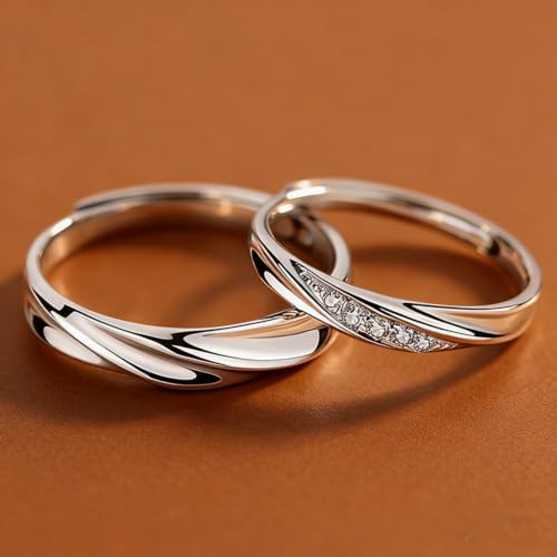 Image of Beydodo 925 Silver Rings Custom Adjustable Sun and Moon Matching Rings Engraved I Love You Couples Rings Wedding