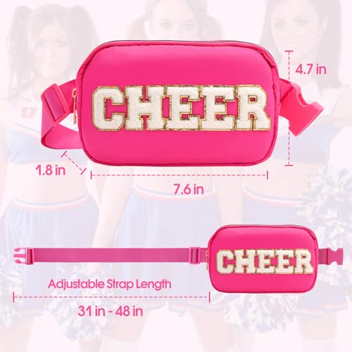 Image of PainZieteg Cheer Fanny Pack for Girls Chenille Letter Nylon Belt Bag Pink