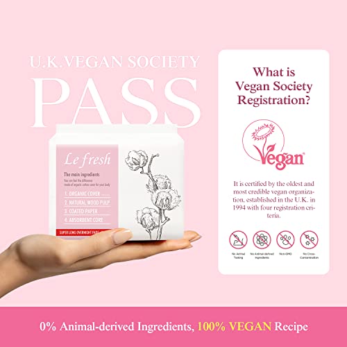 Lefresh Organic Cover Maxi Pads With Wings | Super Long Overnight, 12 Count | Heavy Absorbency - Unscented - Vegan - Chlorine Free - Ultra Thin Pads For Women #TOP1