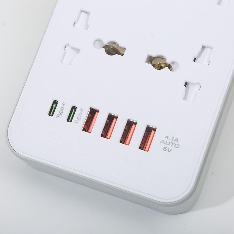 Image of Extension Board, Power Strip with 6 USB Ports and 3 Universal Socket, 2500W 10A Extension Cord, 3-Pin Surge Protector Power Strip for Home, Office, Computer, Mobile Charging (Black-Z66)