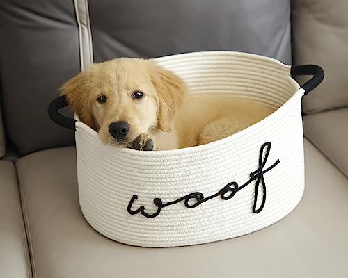 Woof Dog Toy Basket Woven Pet Baskets Storage Bin Box with Durable Handles, Pet Supplies Puppy Bins Perfect for Organizing Dog Toys Blankets and Accessories - Image 5