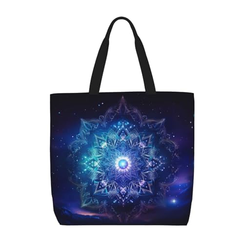 Sac fourre tout grande capacite femme noir motif mandala ciel etoile zippe