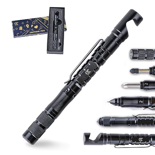MCCC Taktischer Stift 8-in-1 Multitool mit Handyhalter, Stylus, Schraubendreher, Glasbrecher, Kompass, Aluminium-Edelstahlgriff