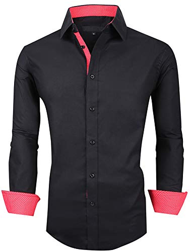 XTAPAN Men's Casual Dress Shirt Long Sleeve Regular Fit Formal Button Down Shirt Black US 2XL 8888