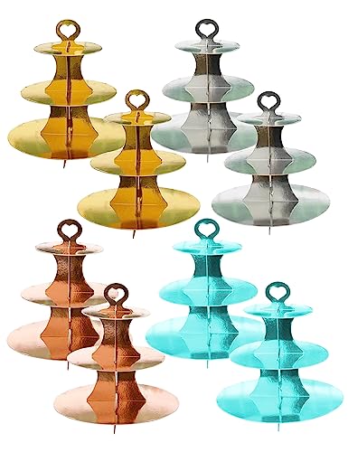 Lot de 8 présentoirs ronds en carton doré à 3 étages pour 24 cupcakes - Pour mariage, anniversaire, fête prénatale et festival