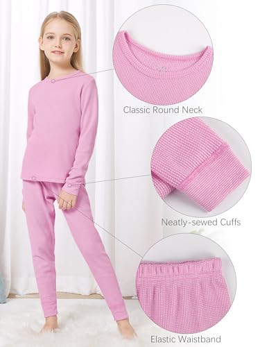 VZV Thermal Underwear for Kids Girls Thermal Underwear Set Waffle Long Johns Cotton Kids Base Layer Top and Bottom for Winter3