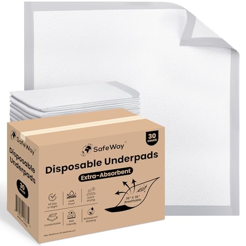 SAFEWAY USA Waterproof Disposable Bed Pad — Ultra Absorbent Underpads for Adults, Seniors, Hospital & Home Use, Supports Up to 400 lbs, Protection for Incontinence & Bedwetting — (36