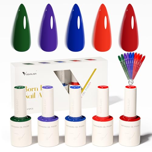 VENALISA Esmaltes Semipermanentes de Uñas en Gel 5 Color Pintauñas UV LED de Larga Duración Apto para Principiantes Manicura Profesional en Casa Gel Nail Polish Esmalte Uñas Kit 2506