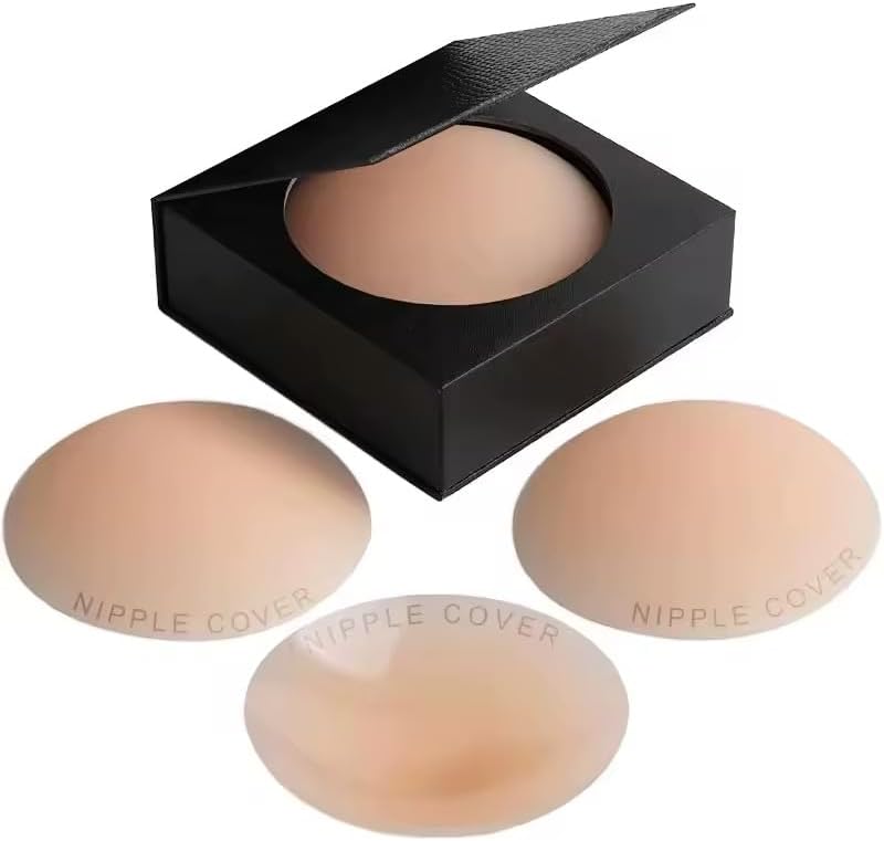 Nipple Covers for Women – 2 Pairs (4 Pieces), Reusable & Invisible Adhesive Pasties – Crème Color, Circle Shape, Seamless & Comfortable for All-Day Wear