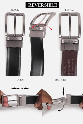 Image of Louis Philippe Men's 100% Italian Leather Brush Gun Metal Buckle Formal Reversible Belt