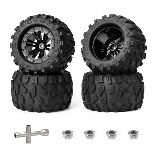 Hosim 75mm Rubber RC Wheels & Rubber Tires 12mm Hex for Redcat Volcano 1/10 Scale RC Car Parts, for Rustler Stampede 4x4 VXL Rustler Stampede RC Truck...