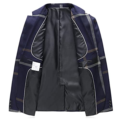 Men's Plaid Suit Slim Fit 3 Piece Casual Suits One Button Blazer Business Wedding Party Jacket Tuxedo Vest & Pants Blue #TOP3