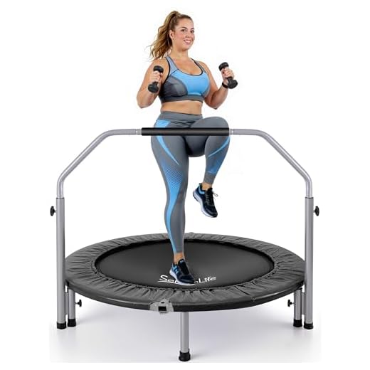 SereneLife 40" Foldable Mini Trampoline, Fitness Rebounder with Adjustable Foam Handle, Exercise Trampoline for Adults Indoor/Garden Workout