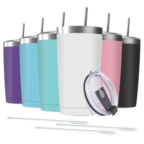 Deitybless 6 Pack 20 oz Stainless Steel Insulated Tumbler with Straw and Lid, Double Wall Travel...