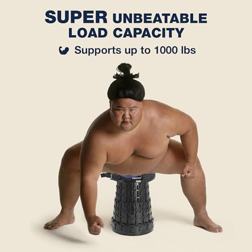 Image of XXL Black Collapsible Stool, 19.7 inch Tall, 1000lbs Max Weight, Wider & Taller Pop Up Seat, Heavy Duty Portable Retractable Folding Chair, Gift for Camping & Outdoors