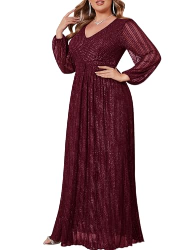 CYCLAMEN Plus Size Sparkly Formal Dress Lace Maxi V Neck