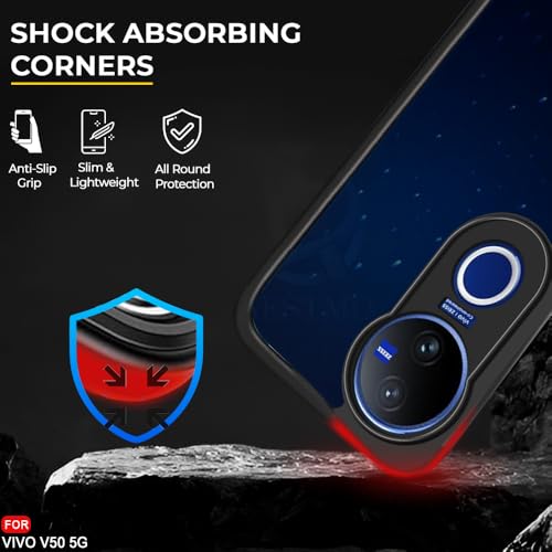 Image of AESTMO Vivo V50 5G / V50e 5G / Vivo T4R / iQOO Z10R 5G Back Cover | 360 Protection | Matte Frosted Hard Back Translucent | Bumper Case (Smoke Black Matte PC+Black TPU Bumber)