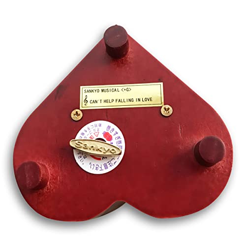 BinkeGG Play (Minuet No.3 (J. S. Bach)) Brown Wooden Heart Shape Hollow Out Music Box with Sankyo Musical Movement (65 Tunes Option)