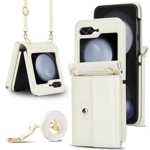 Coque Samsung Z Flip6 en cuir blanc élégant avec lanière chic