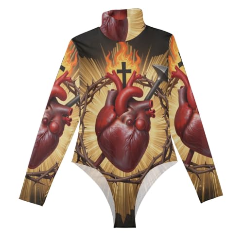 Lindas camisetas para mujer tipo leotardo católico de manga larga y cuello alto