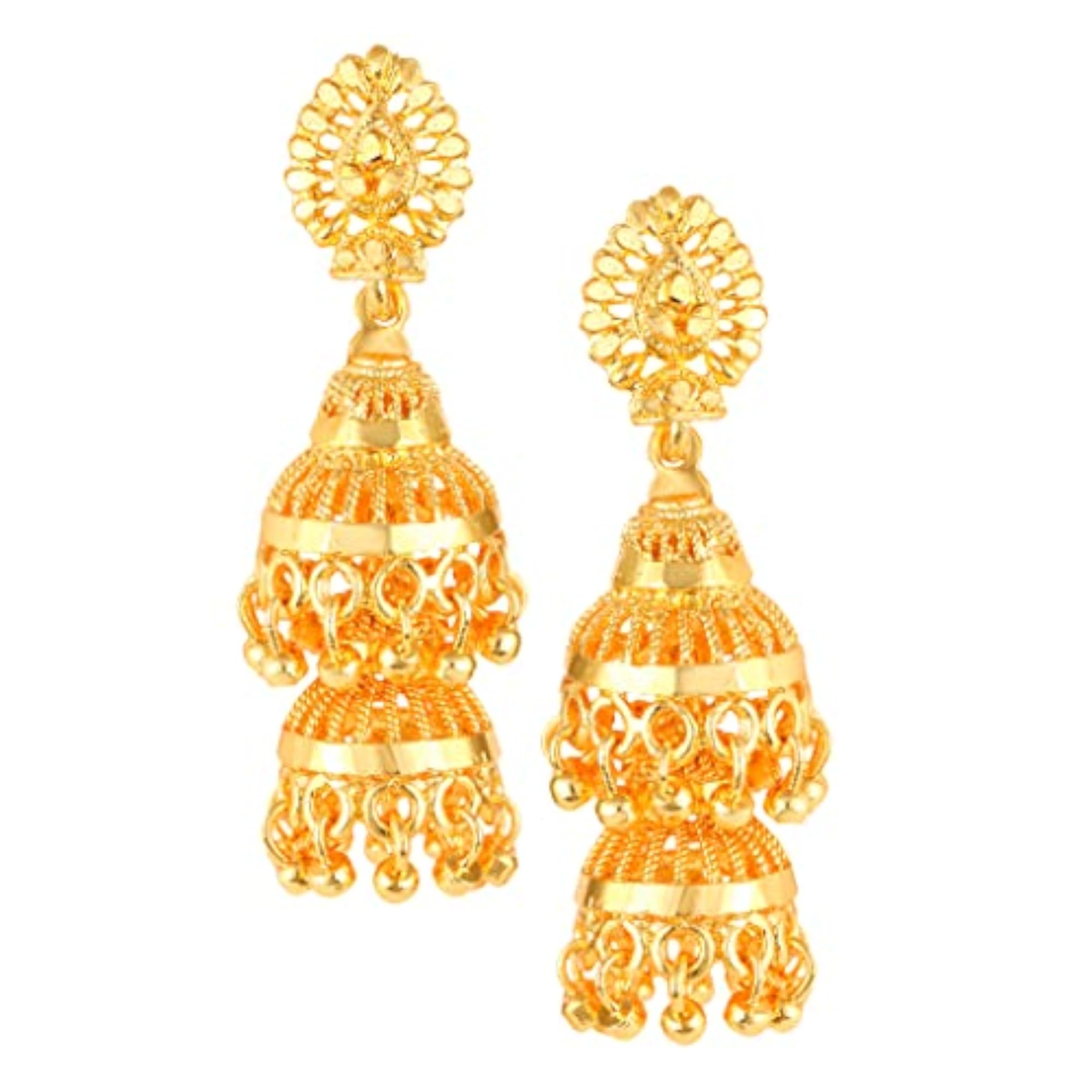 Women's Elegant Gold Plated Push Back Jhumki Earrings