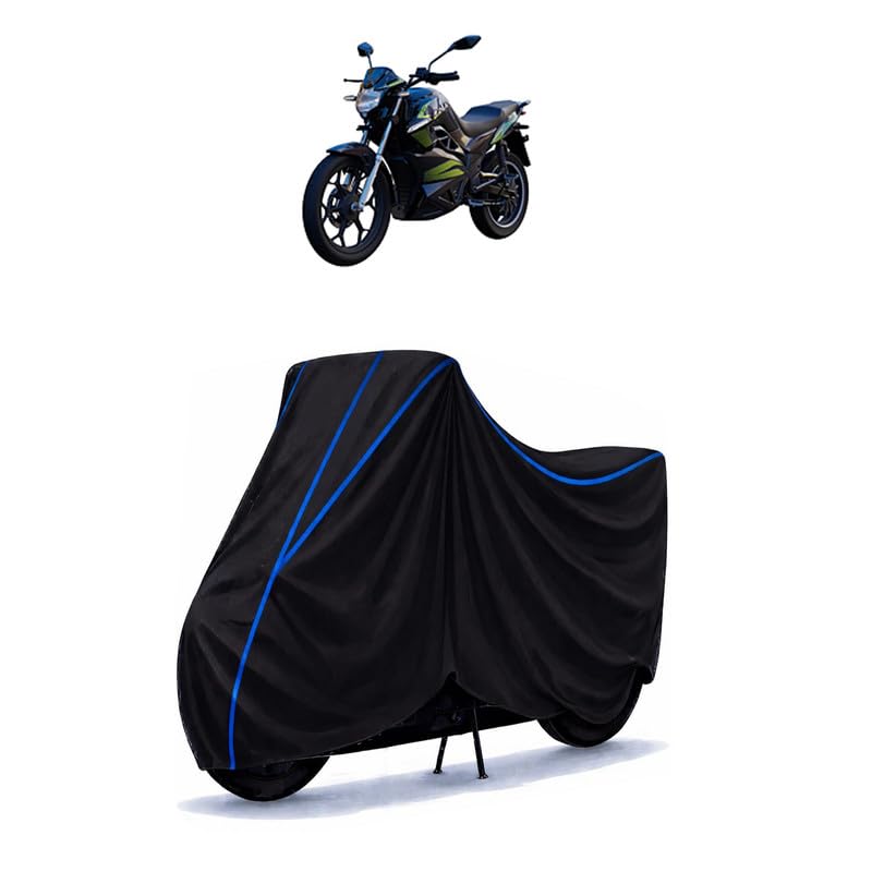 Image of Hop Electric OXO Bike Cover Water Resistant Universal Motorcycle Rain | Heavy Duty UV Protection, Dust, Scratch Indoor Outdoor All Weather with Black Blue Piping Elastic