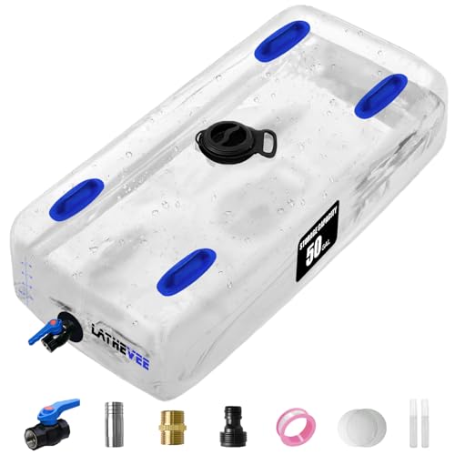 LATHEVEE Water Storage Bladder 50 Gallon Portable Water Tank Collapsible Water Storage Containers with Spigot Large Capacity Water Bag for Emergency Water Storage Garden Camping - Transparent
