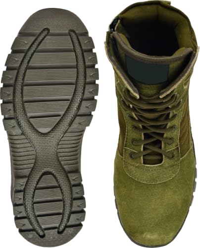 Image of Men's Genuine Leather Military Tactical Boots | High Ankle Army Commando Long Boots with Side Zip | Lightweight Trekking, Hiking & Outdoor Boots
