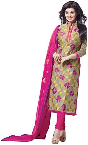 CRAFTSTRIBE Semi Cotton Thread Work Beige Color Diwali Special Unstiched Dress Material Salwar Kameez for Women