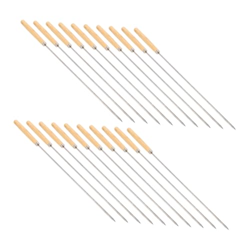 FUTUREORYY 20 piezas Brochetas para Barbacoa Acero Inoxidable con Mango de Madera Antideslizante para Carne y Verduras Grilling Práctico y Resistente