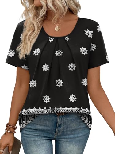Image of WIHOLL Women T Shirts Pleated Short Sleeve Tops Business Casual Dressy Blouses