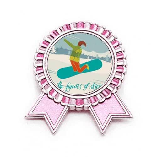 Broche rose ski en métal de finition supérieure taille M pour badge