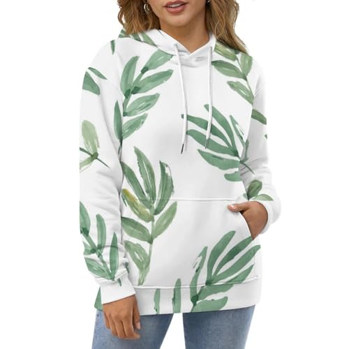 Sweats à capuche pull manche longue motif feuille verte taille S