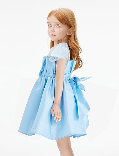 Girl Dress Elegant Satin Tulle Puff Sleeve Party Wedding Formal Dress2