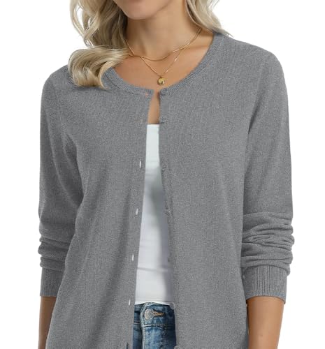 Image of QUALFORT Women's 100% Cotton Lightweight Cardigans Long Sleeve Knitted Button Down Sweater