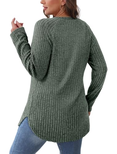 Image of Saloogoe Long Sleeve Shirts for Women 2025 Fall Clothes Tunic Tops Loose Fit Dressy Crewneck Pullover Sweaters Curved Hem