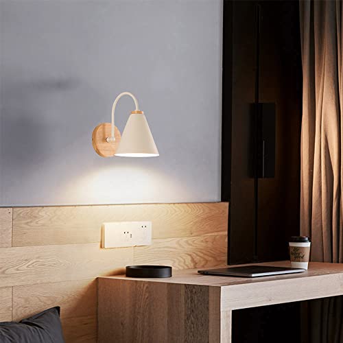 Lámpara de cabecera de madera y metal blanco minimalista Mengjay 5
